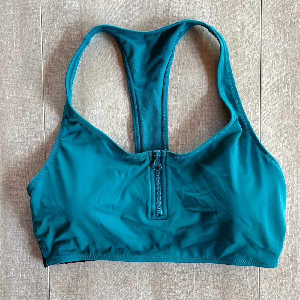 Roxy Teal Zip-Front Bikini Top